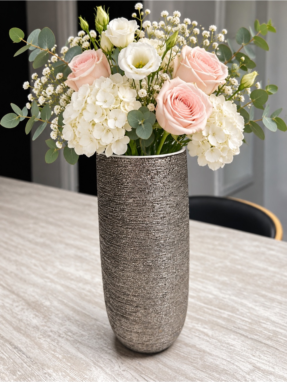 Linen Chest Textured Silver Ceramic Vase | Like New